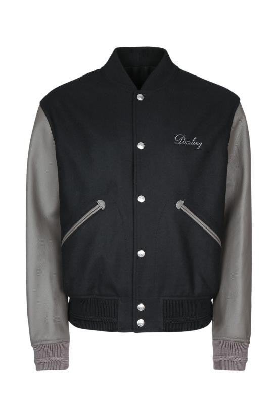 Dior Black Wool-Polyamide Bomber Jacket With Lambskin Sleeves