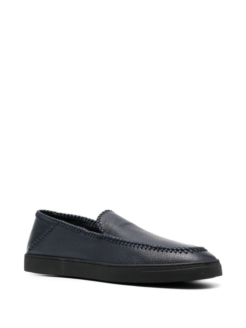 Giorgio Armani Textured Leather Flat Shoes With Rubber Sole