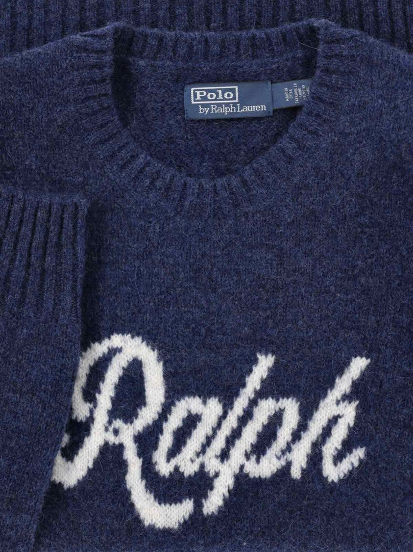 Polo Ralph Lauren Crewneck Blue Wool-Blend Sweater With Jacquard Logo