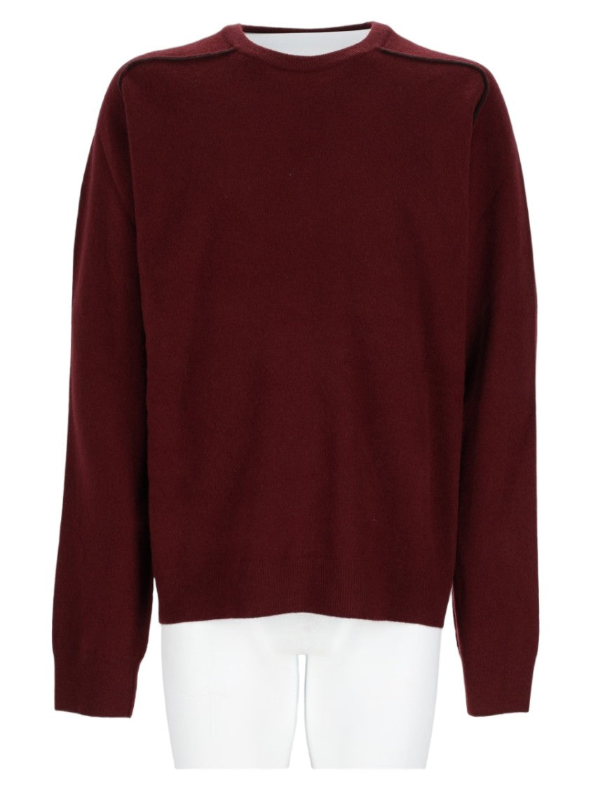 Maison Margiela Minimalist Round Neck Bordeaux Sweater In Virgin Wool