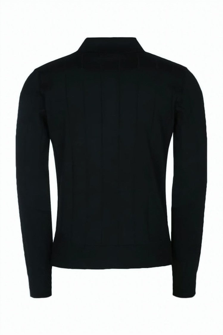Celine Black Fitted Vertical Ribbed Logo Sweater