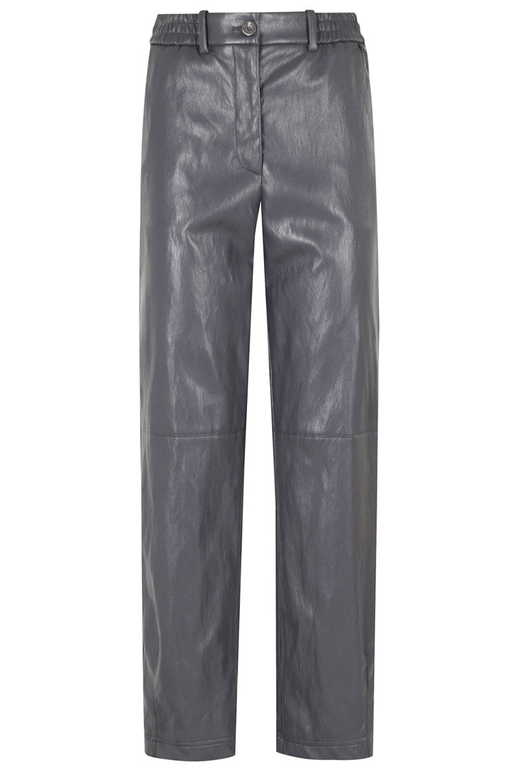 Herno Gray Straight-Leg Back Elastic Faux-Leather Pants