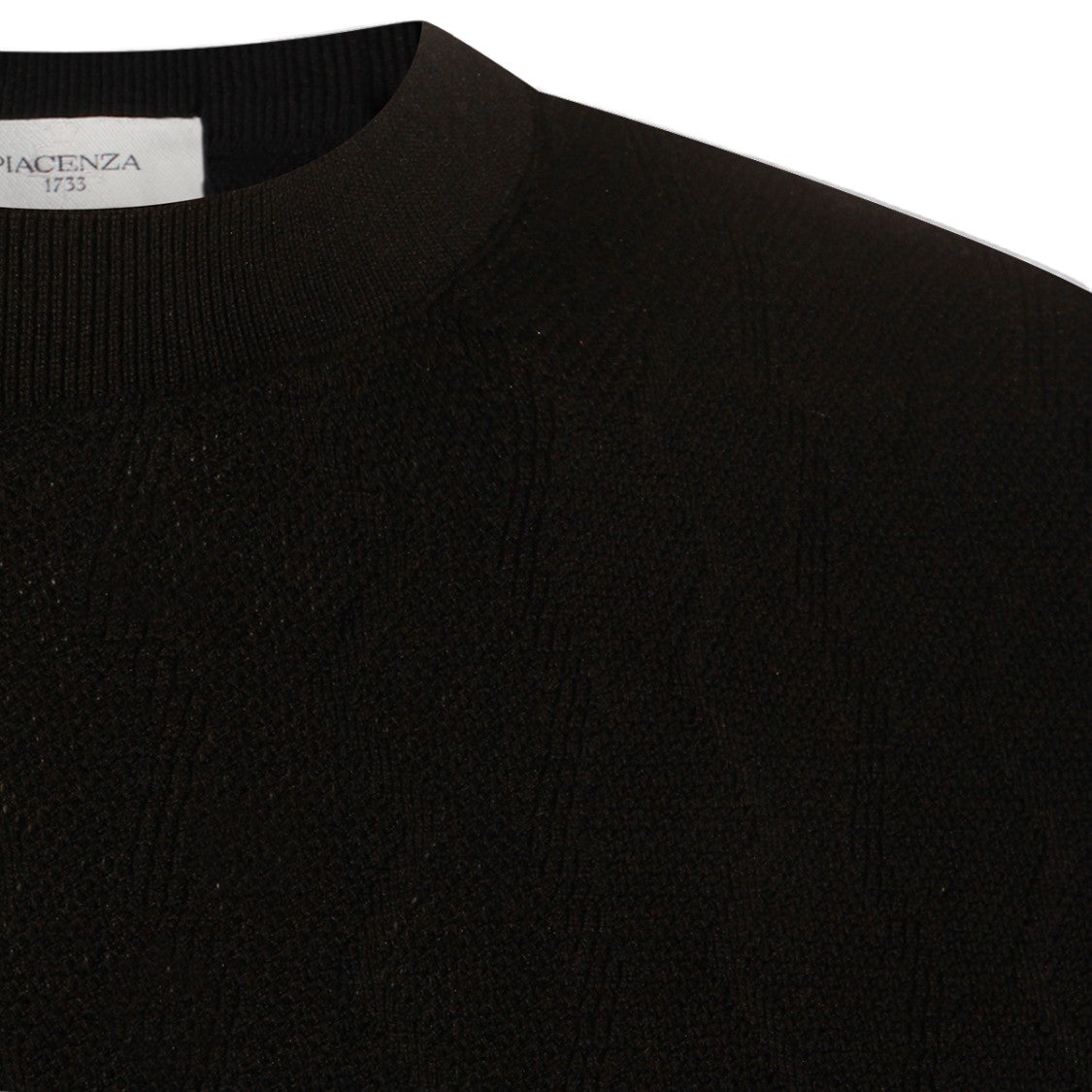 Piacenza Cashmere Short-Sleeved Black Knit Top With Textured Pattern