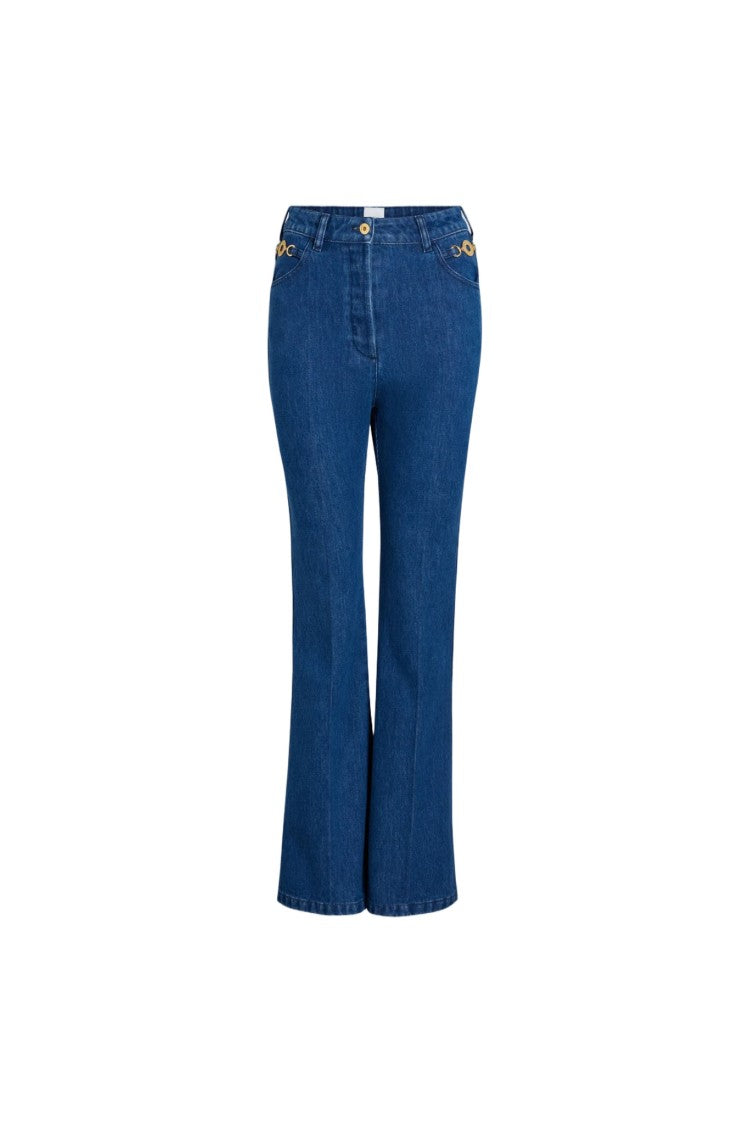 Patou Flared Denim Trousers With Gold-Tone Accents