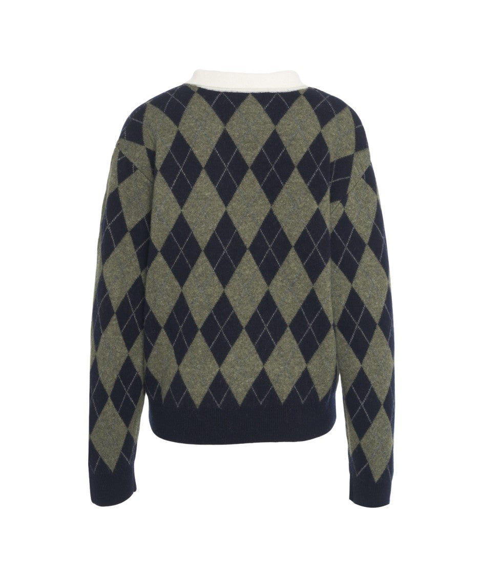 Viktoria Chan Argyle Pattern Knitwear With Buttoned Placket And Textured Fabric