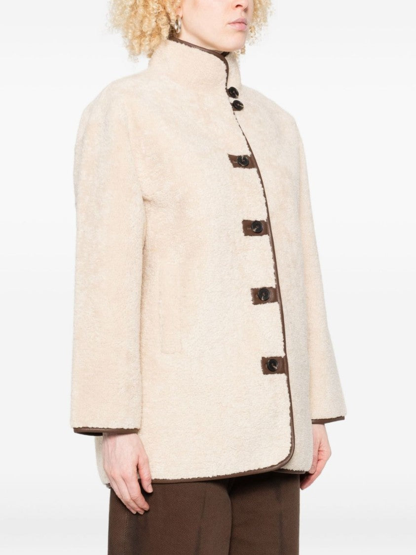 Yerse Boxy Beige Coat With Toggle Button Closures