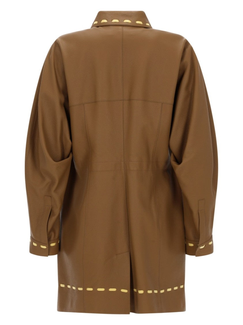 Fendi Short Brown Deer Leather Coat