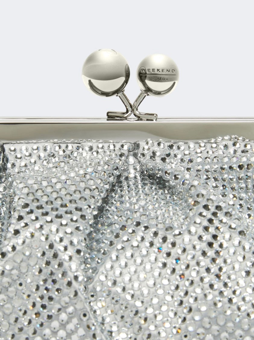 Max Mara Sculpted Clutch With Shimmering Silver Mesh