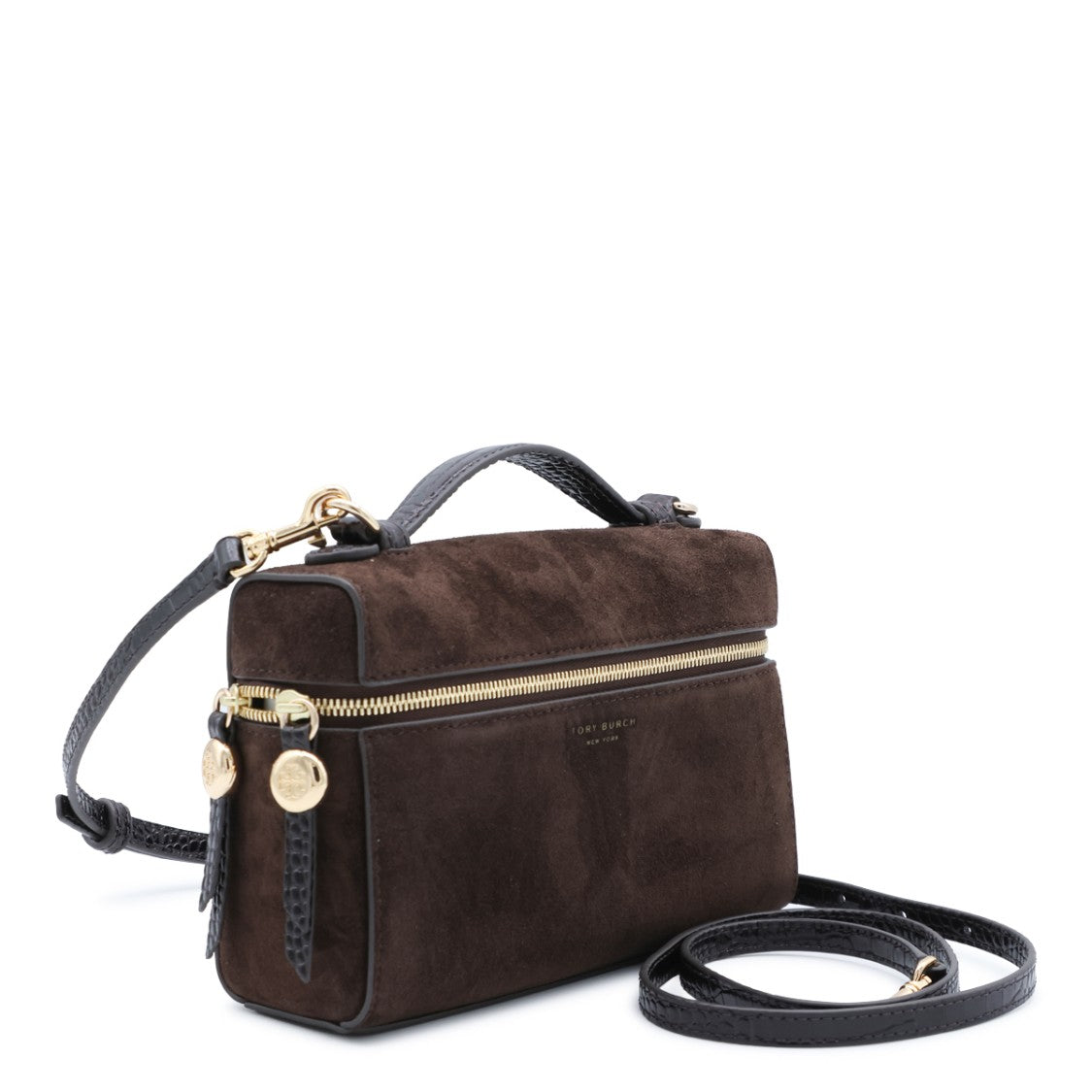 Tory Burch Soft Suede Gold-Tone Zip Shoulder Bag