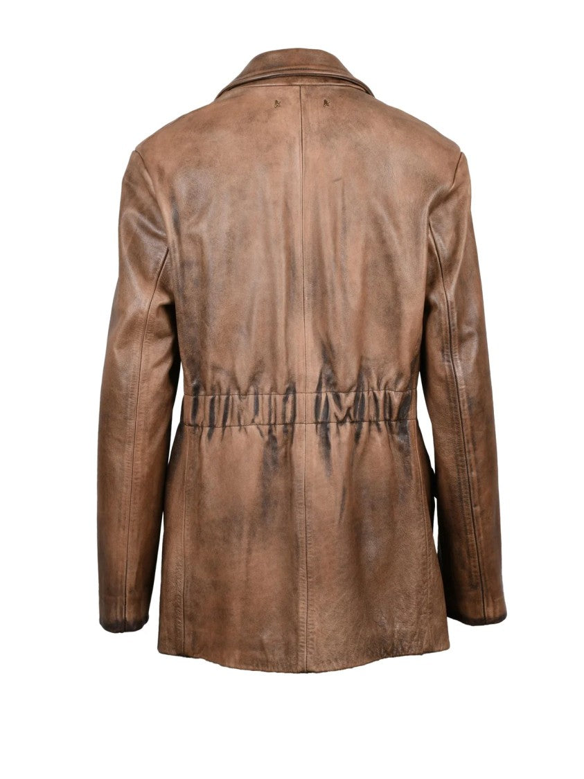 Golden Goose Opalette Elastic Leather Jacket With Tailored Silhouette And Vintage Finish