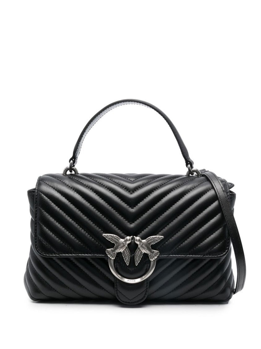 Pinko Chevron-Quilted Black Handbag With Logo Buckle
