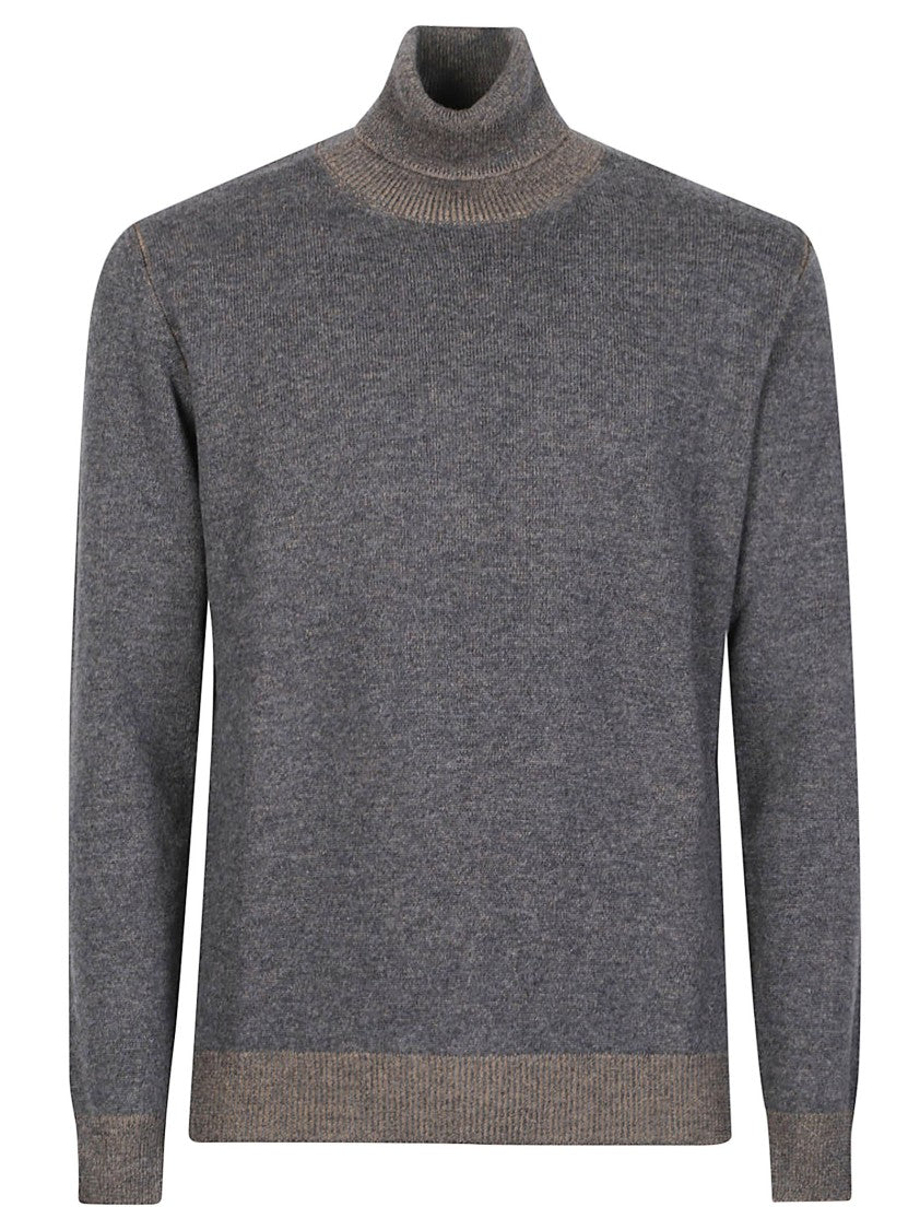Lardini Soft Knit Ribbed Virgin Wool-Cashmere Turtleneck