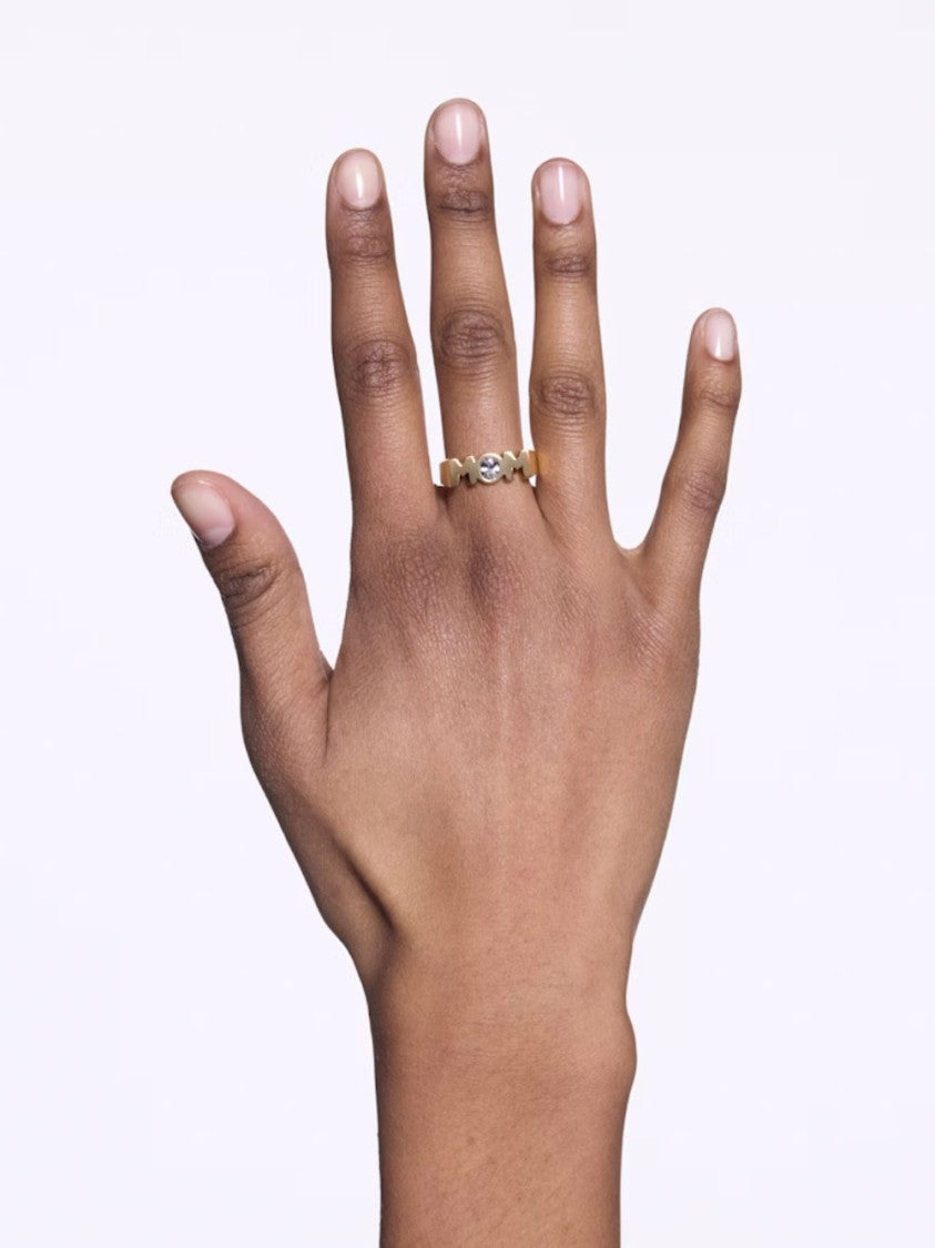 Maria Black Bold Gold-Plated Signet Ring With Oval White Zirconia