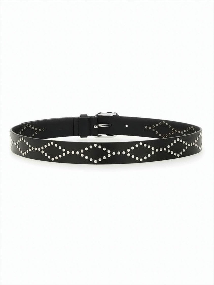 Isabel Marant Black Leather Belt With Silver Stud Detailing