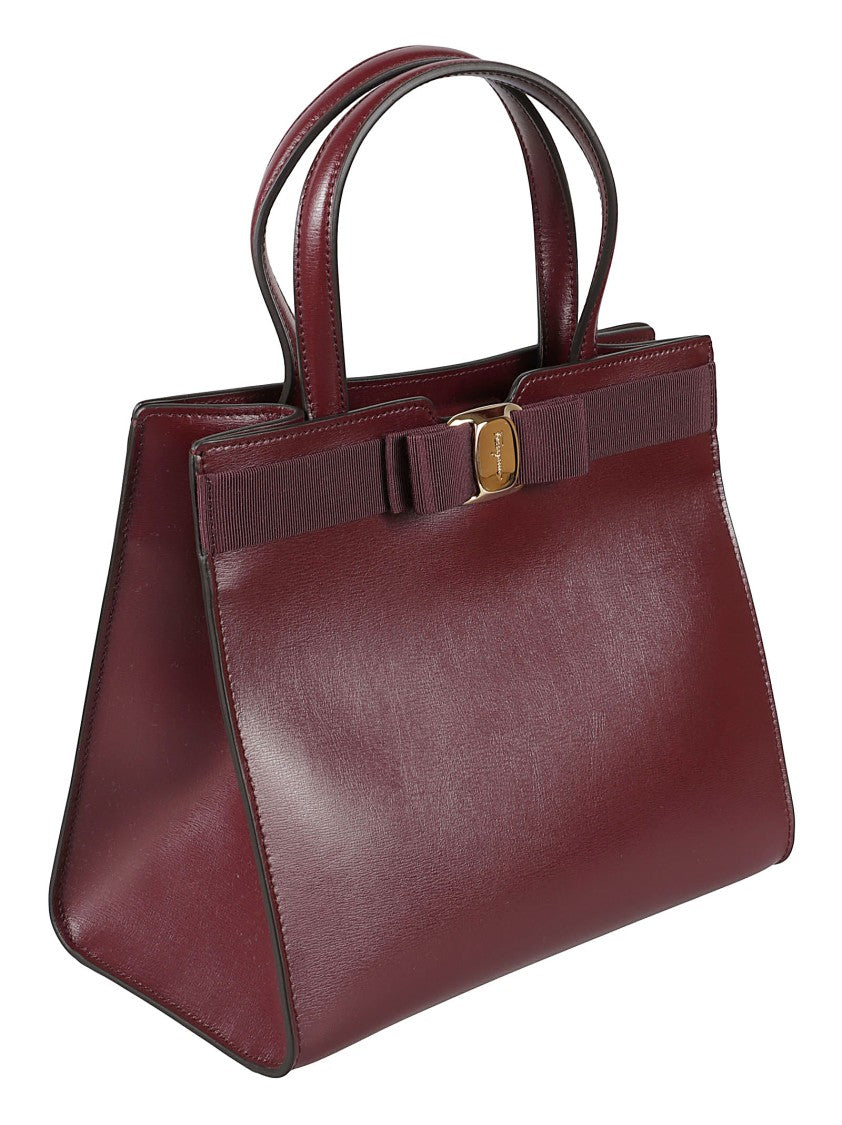 Ferragamo Structured Handbag With Smooth Leather And Grosgrain Bow