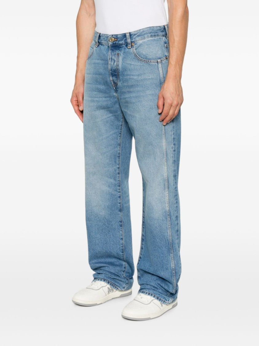 Balmain Wide-Leg Denim Jeans With Logo-Embroidered Detail