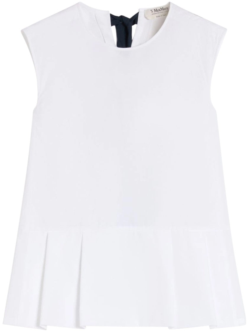 Max Mara Sleeveless White Top With Contrasting Navy Tie Detail
