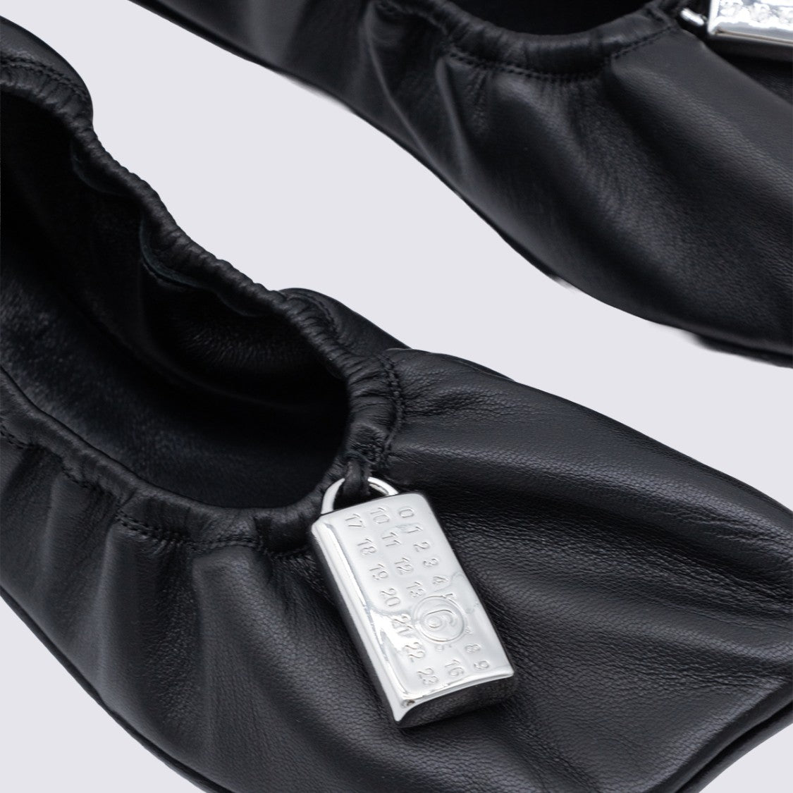 Mm6 By Maison Margiela Gathered Leather Flats With Silver Charm Detail