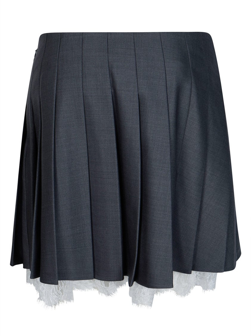 Self-Portrait Grey Lace Trim Pleated Mini Skirt