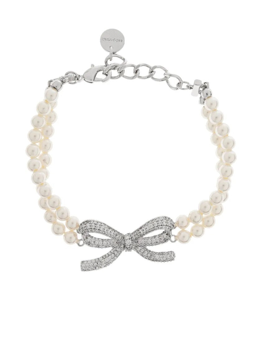 Self-Portrait Crystal-Bow Faux Pearl-Double Strand Bracelet
