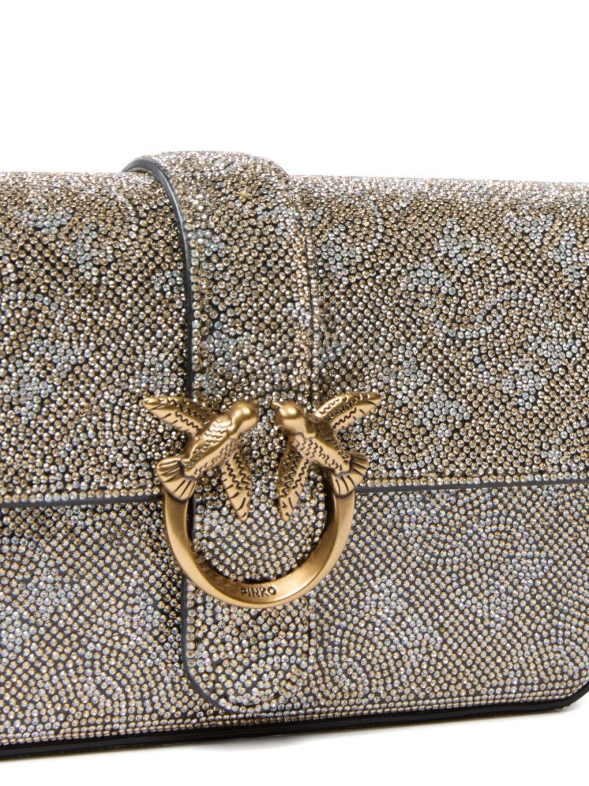 Pinko Love Bag Slouchy Leather Bag With Rhinestones