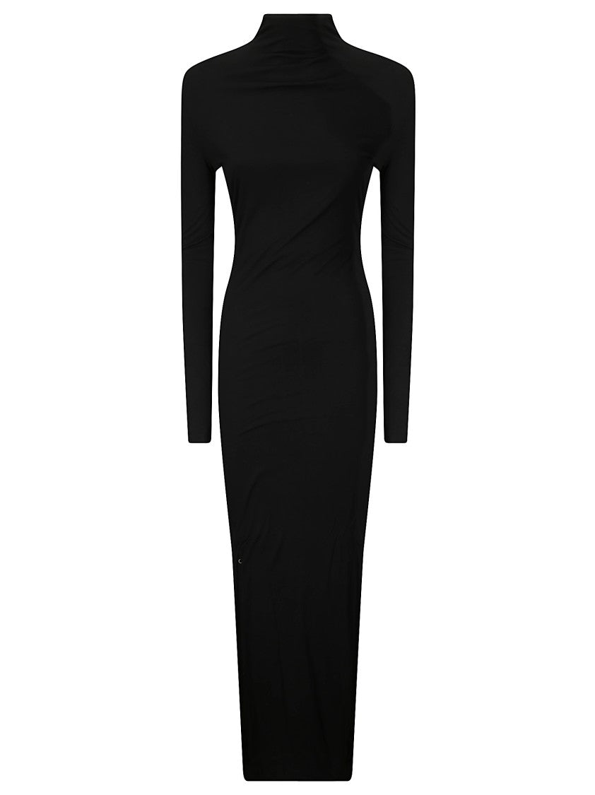 Khaite Floor-Length Black Viscose Dress With High Half-Collar