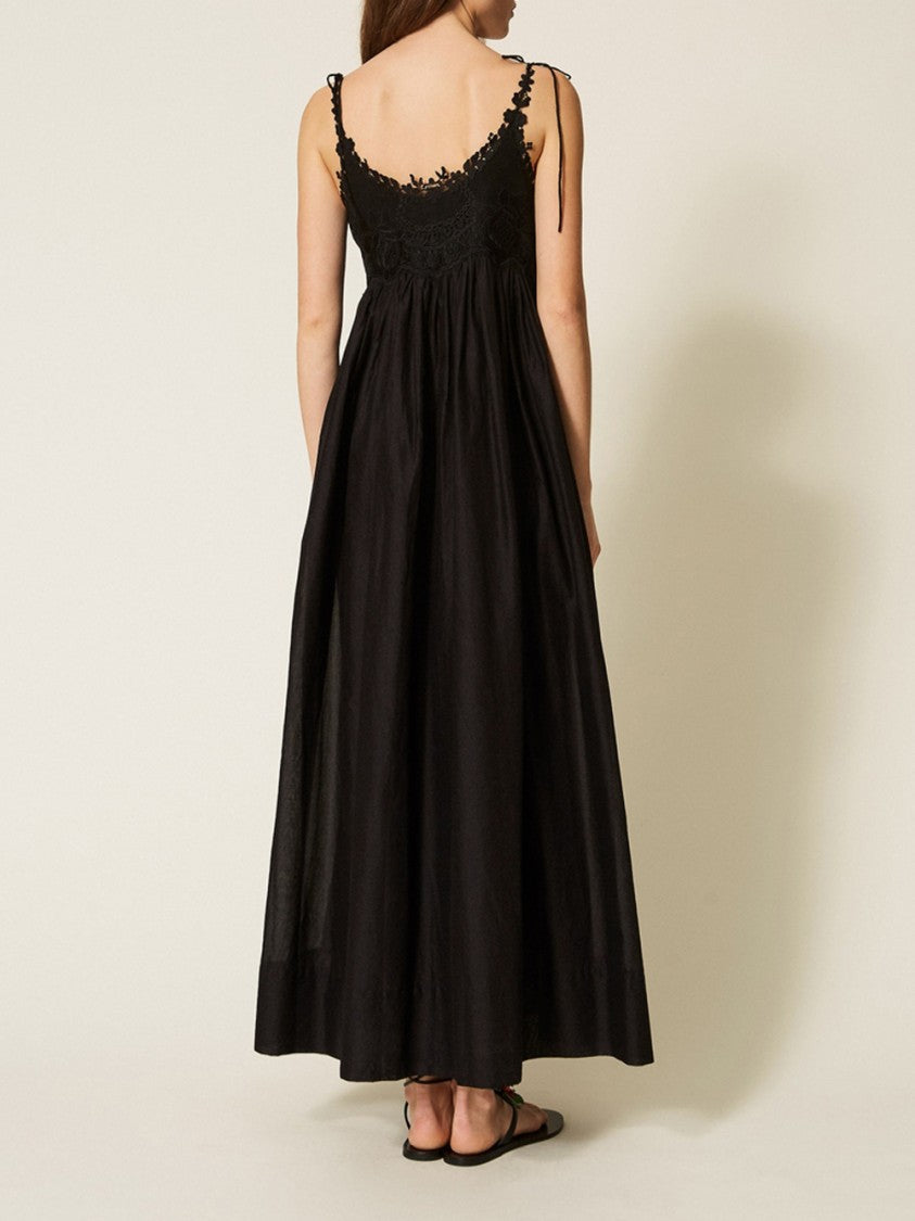 Twin-Set Maxi Dress With Lace Bodice And Adjustable Straps