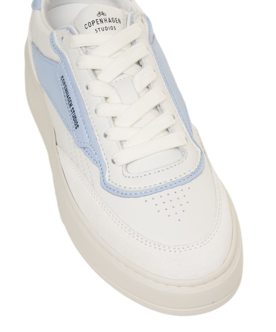 Copenhagen Leather White Sneakers With Unique Top Stitching