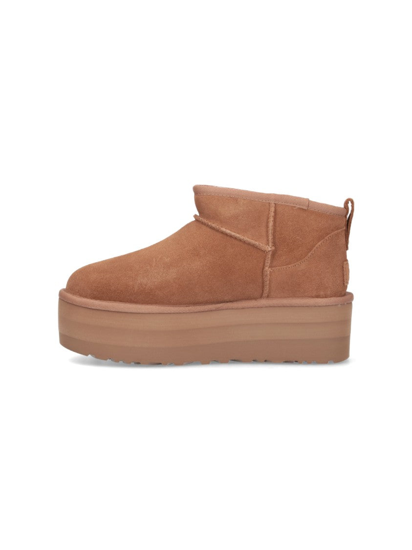 Ugg Beige Classic Ultra Mini Suede Shearling Platform Boots