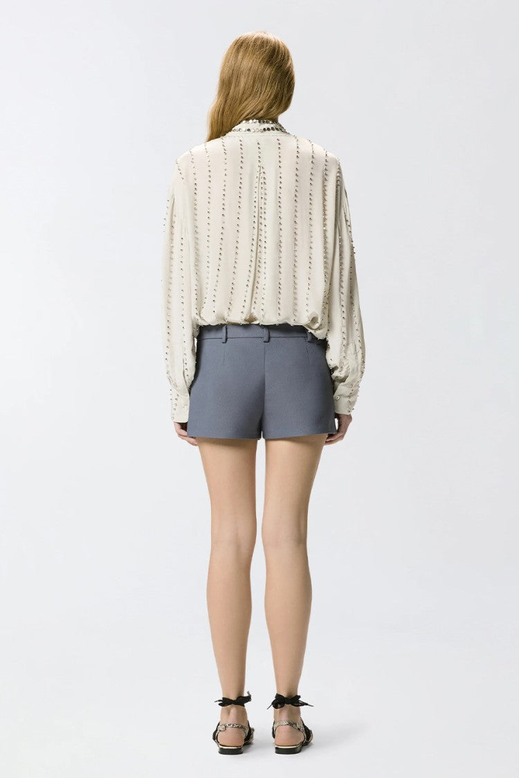 Pinko Grey Caitlin Allover Crystal Stud Viscose Shirt