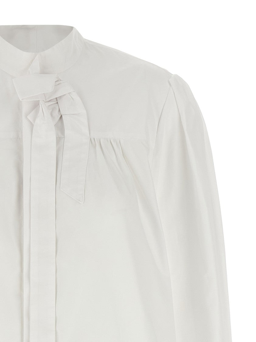 Prada Cotton Shirt With Korean Collar And Bow Detail