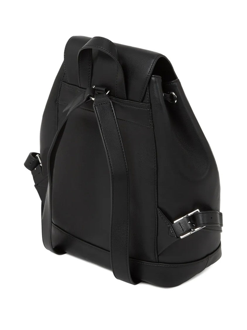 Karl Lagerfeld Smooth Finish Black Backpack With Buckle Closure
