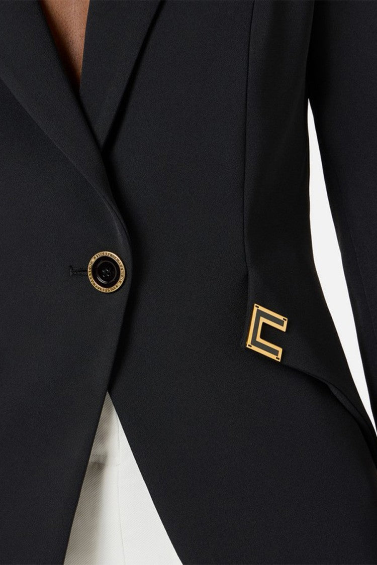 Elisabetta Franchi Black Single-Breasted Gold Ring-Button Polyester-Blend Blazer