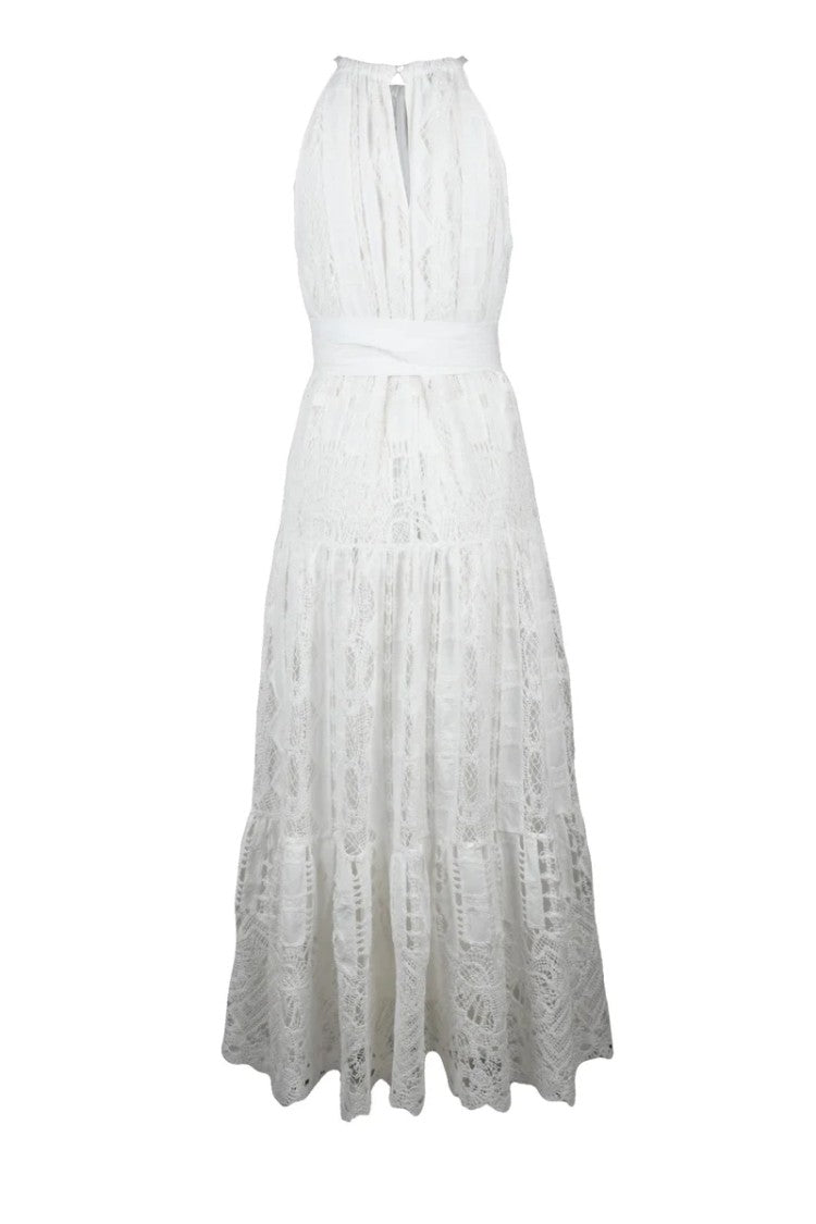 Pinko Long Macramé Dress - White