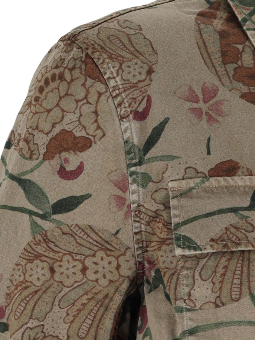 Our Legacy Floral Patterned Brown Jacket With Classic Collar