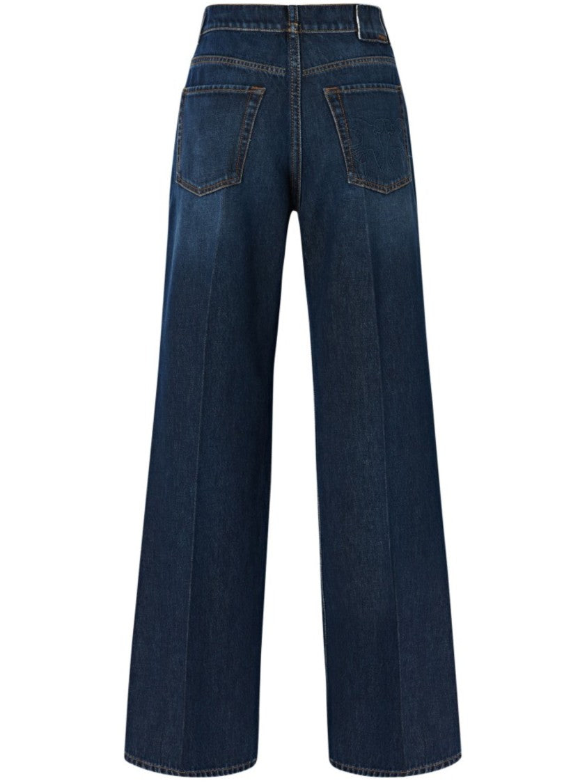 Pinko High-Waisted Wide-Leg Denim Pants With Classic Five-Pocket Design