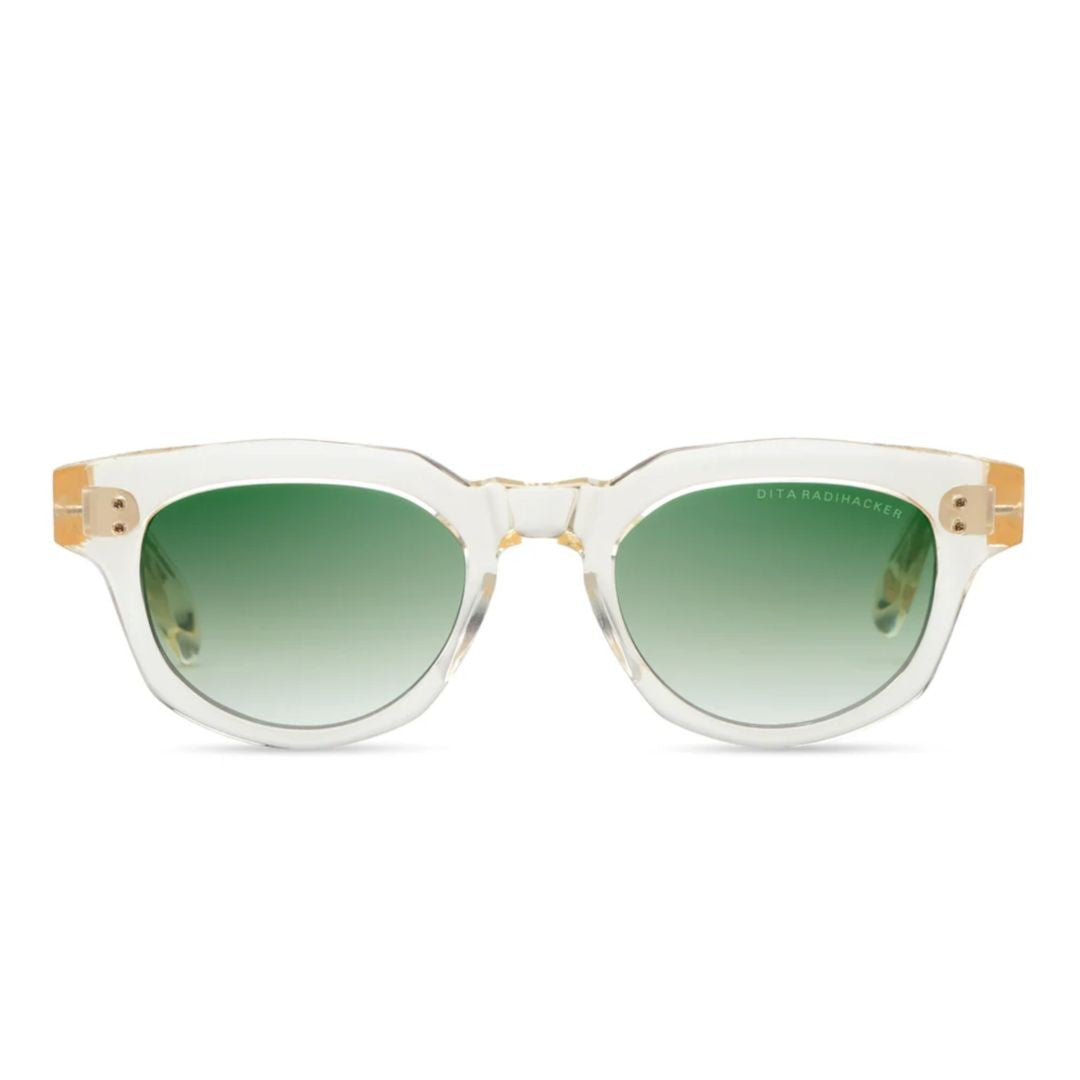 Dita Radihacker Round Gradient Green Tint Sunglasses With Transparent Frame