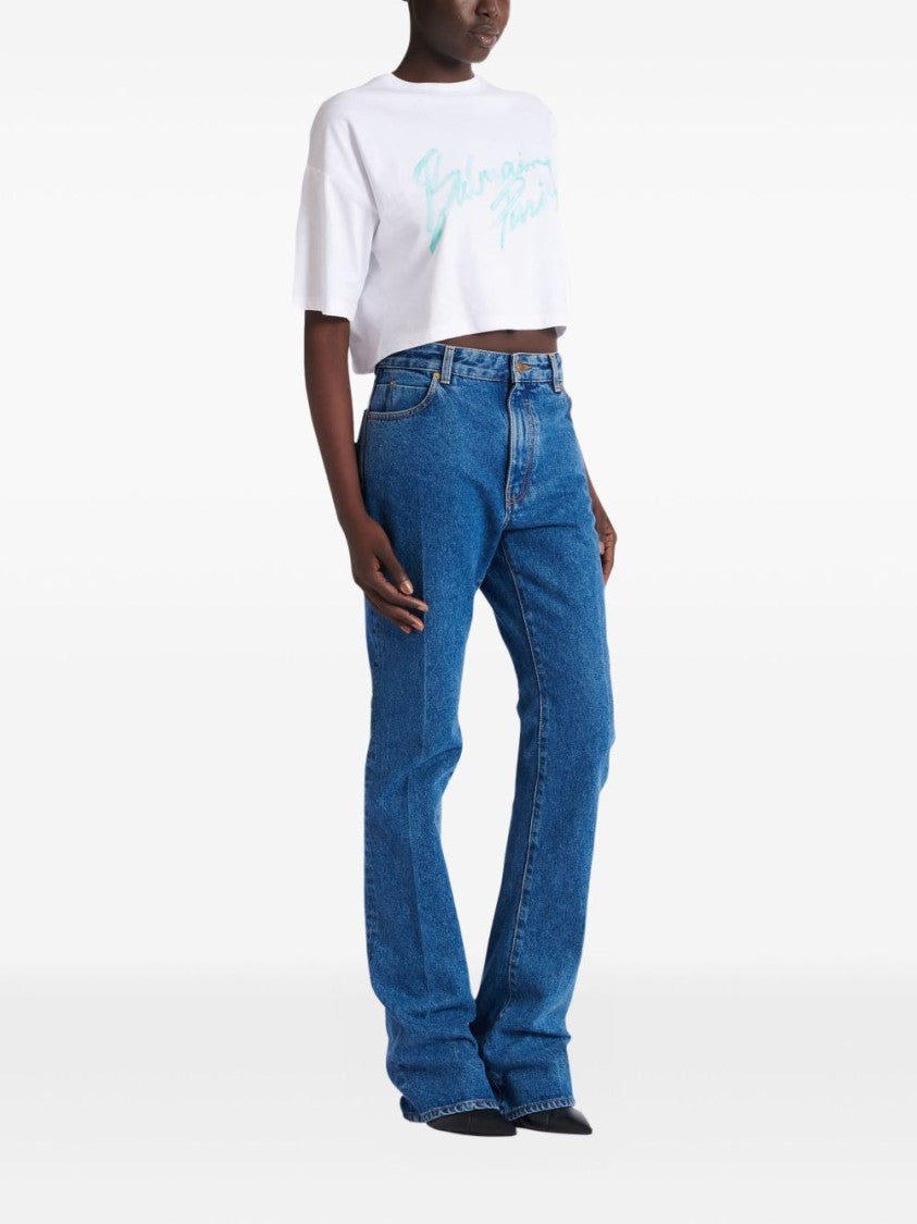 Balmain Medium Blue High-Waisted Bootcut Jeans