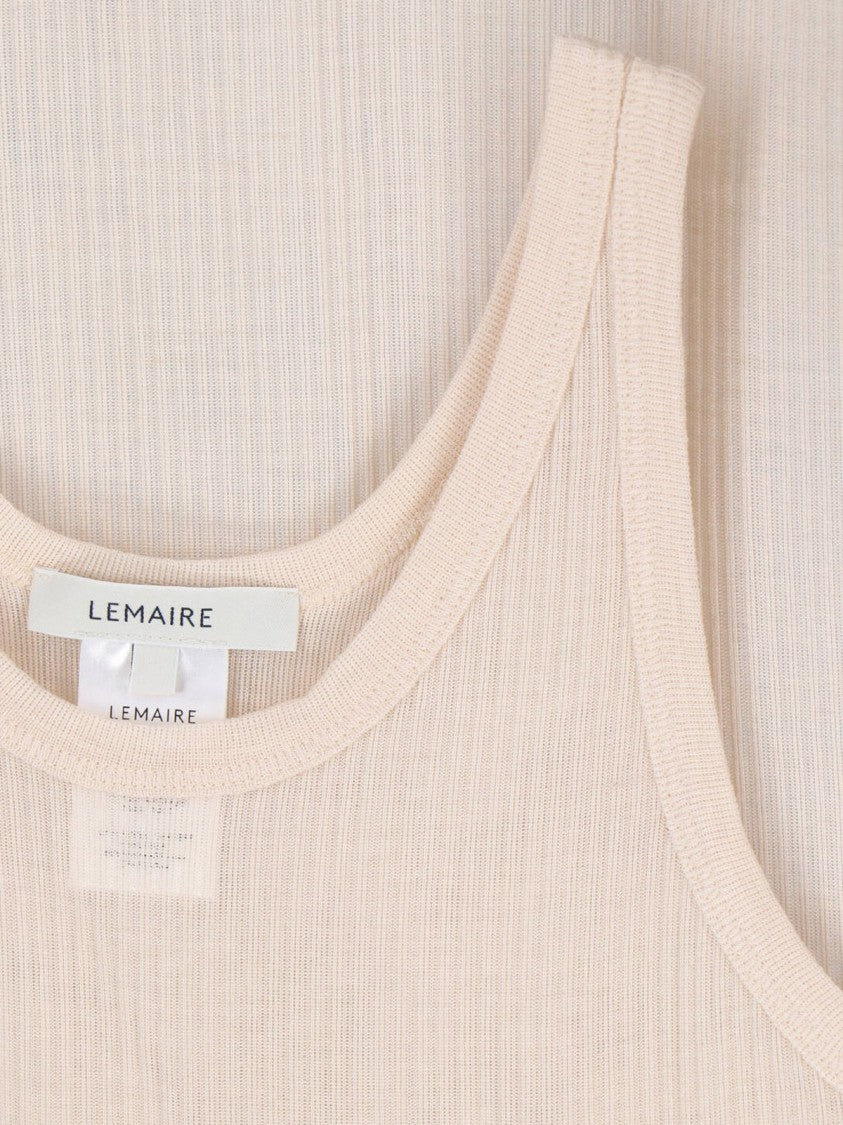 Lemaire Cream Ribbed Silk Blend Minimalist Top
