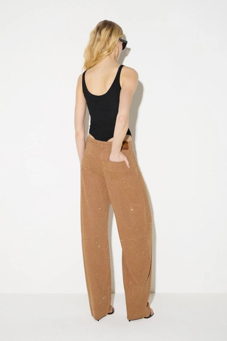 Elisabetta Franchi Tan Lyocell Sparkle-Textured Trousers