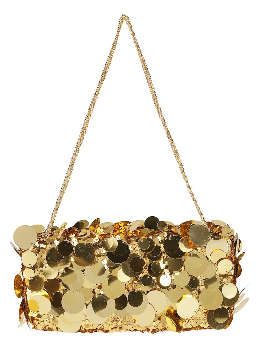 Rabanne Gold Sparkle Baguette Sequined Lamb Leather Shoulder Bag