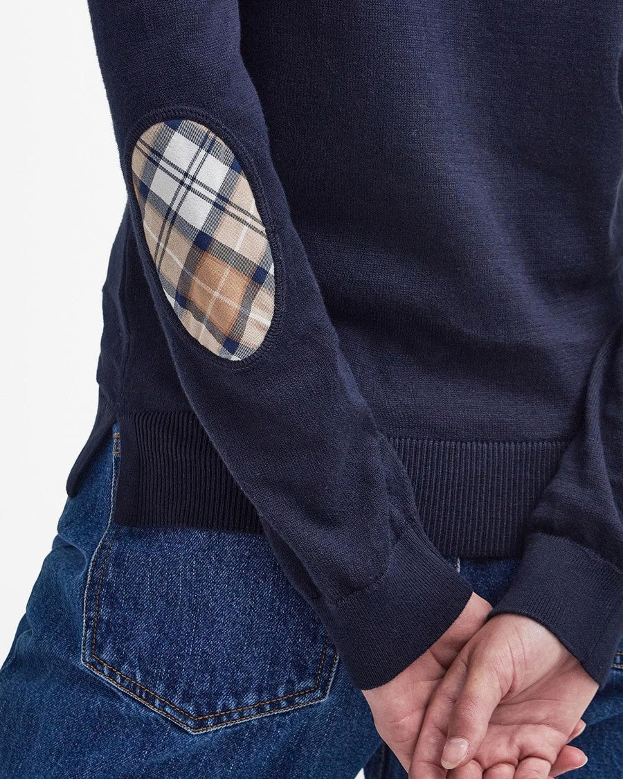 Barbour Navy Cardigan With Tartan Details