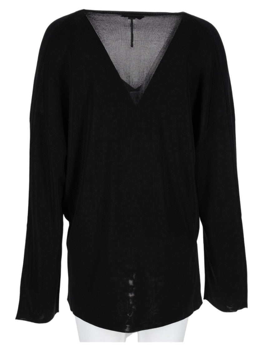 Tom Ford Deep V-Neck Black Sweater With High-Low Hem