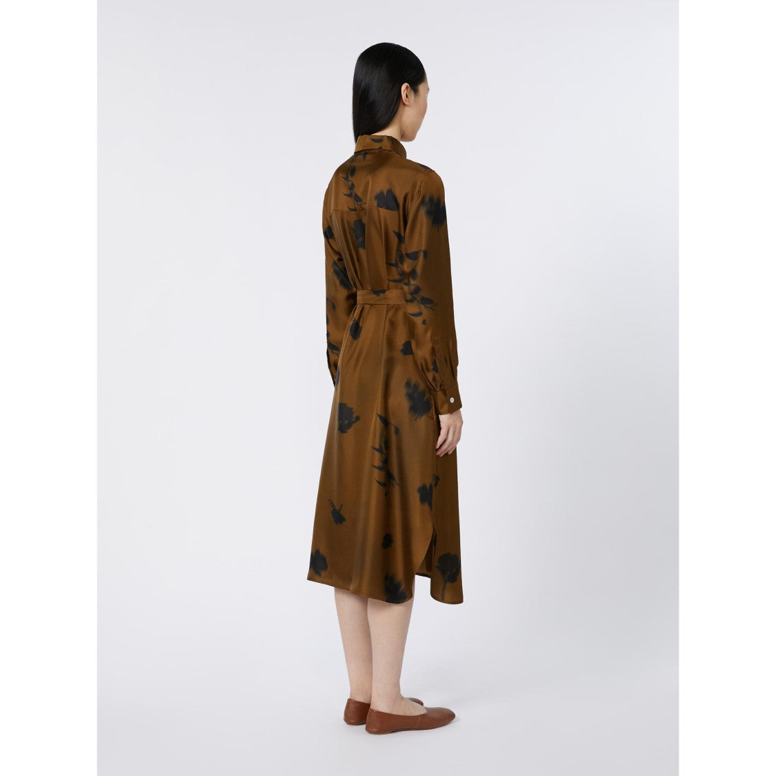 Max Mara Silk Midi Dress With Classic Shirt Collar