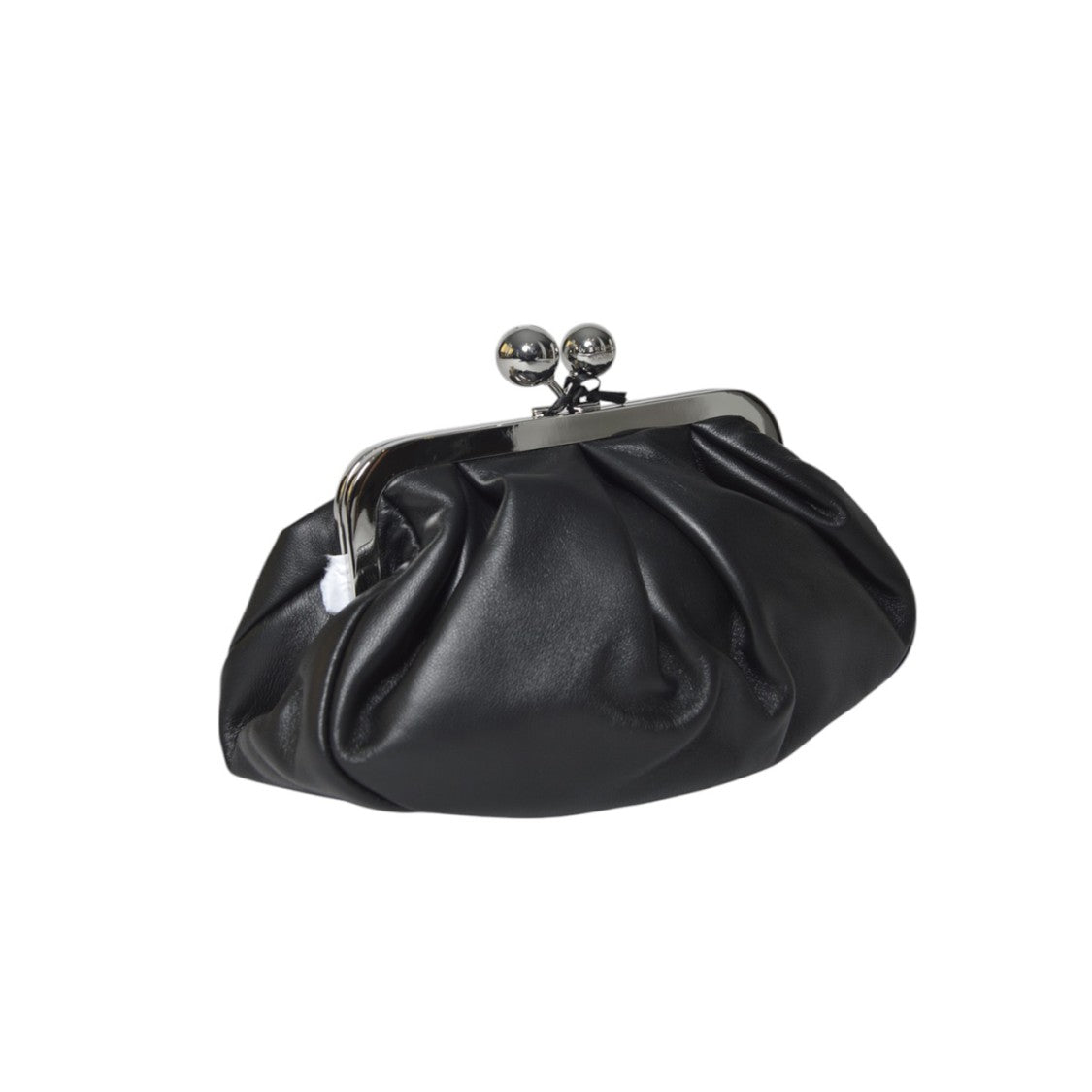Max Mara Gathered Black Leather Clutch With Classic Frame
