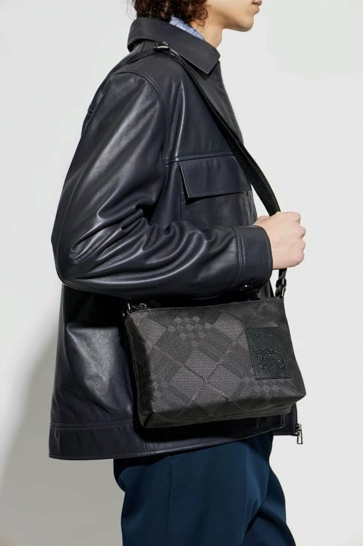 Burberry Black Minimalist Rectangular Checkered Shoulder Bag