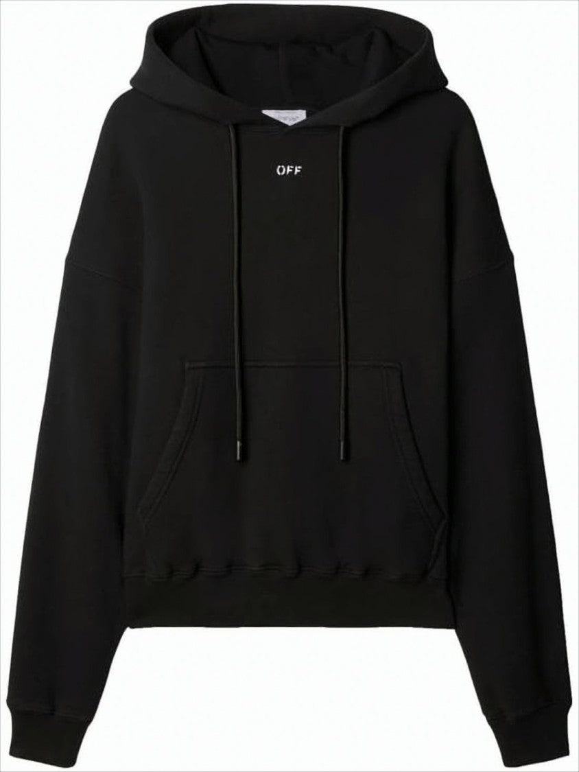 Off-White Relaxed Fit Black Cotton Hoodie With Drawstring Hood