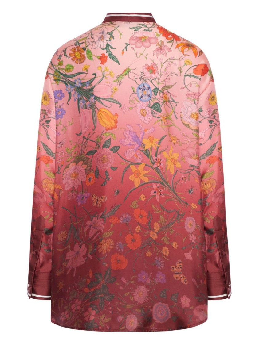 Gucci Printed Silk Shirt With Neck Bow