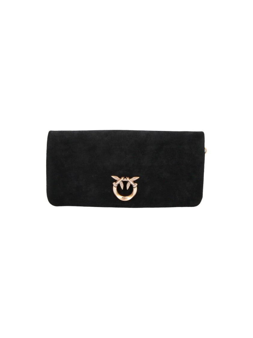 Pinko Black Love Click Soft Horizontal Suede Shoulder Bag