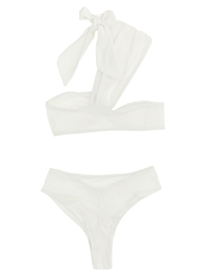 Elisabetta Franchi One-Shoulder Lycra Bikini With Hammered Metal Jewel